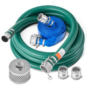 Suction Hose Kit for Water Pump, with 2 in x 50 ft Blue Backwash Hose, 20 ft Green Suction Hose, and Steel Round Hole Strainer, Camlocks, Clamps