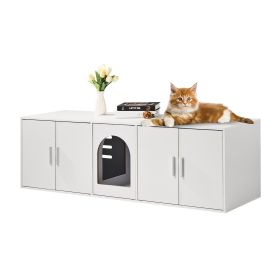 Cat Litter Box Enclosure for 2 Cats, Litter Box Furniture Hidden with Double Rooms, Wooden Cat Box Cabinet Fit Most of Litter Box
