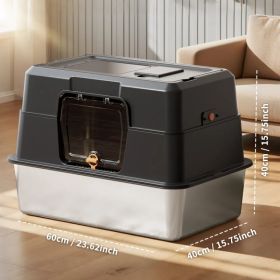 Thick Stainless Steel Fully Enclosed Black Cat Toilet, Sturdy, Bite Proof, Leak Proof, Providing Greater Comfort For Cats In Large Spaces (Option: Defaulttitle)