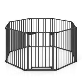 8-Panel Extra Wide Baby Gate Adjustable Pet Safety Fence with Auto-close Door (Color: Black)